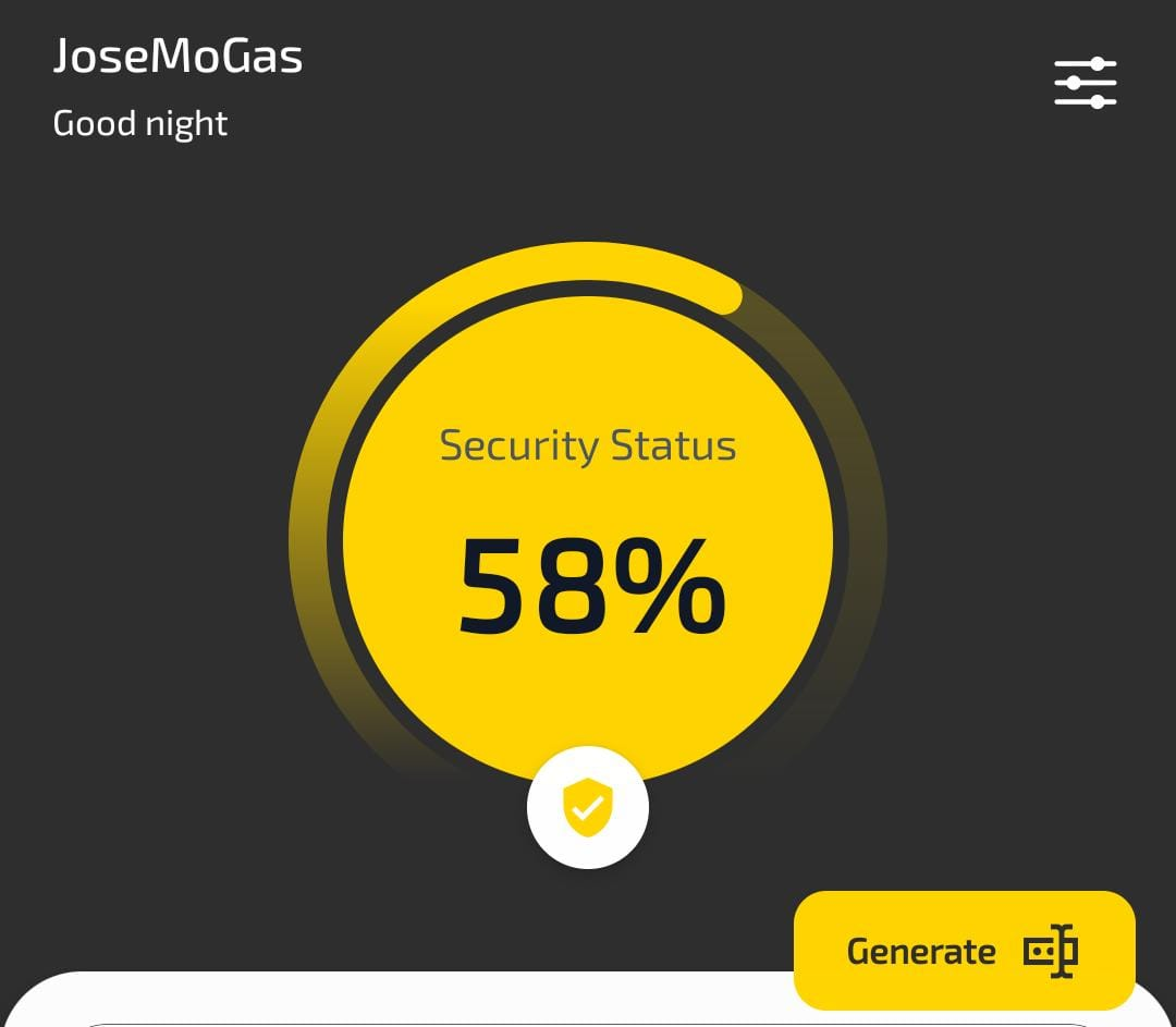 Security score indicator and settings screen