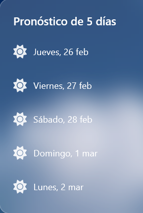 Search autocomplete with recent cities and 5-day forecast section